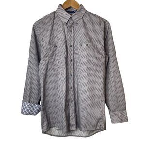 Wrangler George Strait Mens Medium Button Up Shirt Long Sleeve Gray Berry White